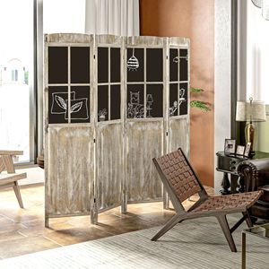 Divisorio per Stanza Stile Fattoria a 4 Pannelli, Alto 1,70 m, Portatile, in Legno, con Pannelli Neri, Design Autoportante con Cerniere - Product Image 2