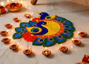 Tapis mural traditionnel Rangoli pour décorer la maison, idéal pour Diwali, les mariages et les fêtes. Tapis Rangoli prêt à l'emploi. Vente OEM. - Product Image 4