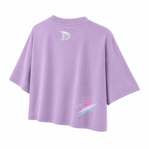 Camiseta Corta Morada Oversize para Mujer, Manga Tres Cuartos, Estampado de Estrellas, Cuello Redondo, Corte Holgado, Primavera Verano, Algodón Jersey - Product Image 3