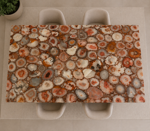 Table à manger en pierre d'agate rouge, table en pierre semi-précieuse faite à la main, table moderne en dalle d'agate rouge, mobilier d'intérieur haut de gamme - Product Image 2