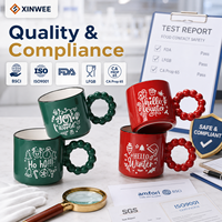 Juego de Tazas de Café de Cerámica Navideñas con Asa Redonda Decorada con Cuentas, Logotipo Personalizado, Fabricante OEM ODM, Etiqueta Privada, Colección de Regalos al por Mayor