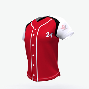 Maillot de baseball rouge pour homme, manches courtes, impression sublimée, polyester respirant, numéro d'équipe 24, fermeture à boutons, coupe classique - Product Image 3