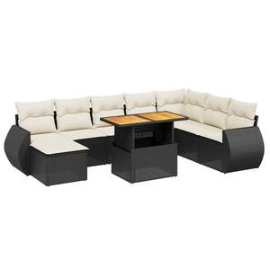 Conjunto de Sofá de Jardín de Ratán PE Negro con Patas Ajustables Grandes - Product Image 2