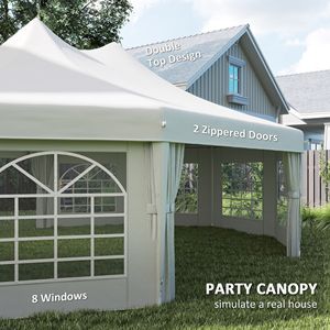 Tenda a baldacchino bianca 29FT X 21FT per eventi e feste, impermeabile, a doppio strato, con 2 pareti laterali in PVC a scomparsa, in acciaio e poliestere - Product Image 5
