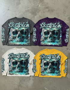 Double Layer Men Custom High Quality Cotton Oversized Acid Wash Stripe Boxy Vintage Men's Double Layer Long Sleeve <b>T</b>-shirt - Product Image 1