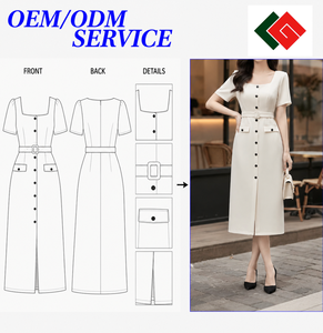 Vestido Maxi Elegante para Mujer, Fabricado en Vietnam, Cuello Alto, Manga Corta, Ajustado, con Botones y Bolsillos, para Oficina, Cintura Natural - Product Image 6