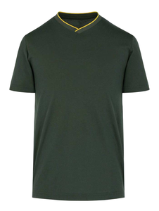 T-shirt à manches courtes pour homme, vert foncé uni, col rond, coupe classique, décontracté, tricoté, bordure contrastée, respirant, polyester/coton - Product Image 5