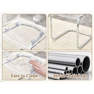 Sedia da Pranzo Moderna Trasparente con Gambe Arcuate, Seduta in PC e Telaio in Tubo d'Acciaio, Sedia da Scrivania in Acrilico per Uso Domestico - Product Image 3