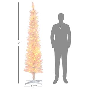 7 Alberi di Natale Artificiali Bianchi Preilluminati con Luci LED Colorate, Albero a Forma di Matita con Rami Scintillanti - Product Image 3