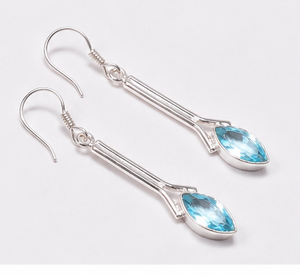 Blue Topaz <b>Silver</b> Drop <b>Earrings</b> – Handmade Marquise Gemstone <b>Dangle</b> <b>Earrings</b> for Women - Product Image 1