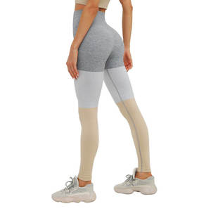 High Waist Color Blocked Yoga <b>Leggings</b> Knee Length Contrast Stitch Spandex Polyester Four-Way Stretch <b>Women's</b> Active wear <b>Shorts</b> - Product Image 3