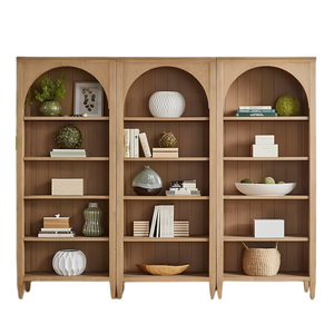 Arched <b>Solid</b> Teak <b>Wood</b> <b>Bookcase</b> Modern Open Display Shelf for Living Room - Product Image 1