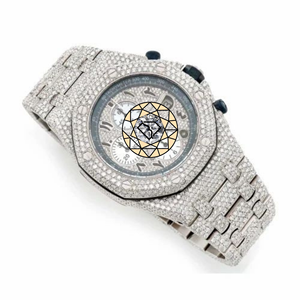 Reloj Cronógrafo de Acero Inoxidable con Incrustaciones de Moissanita, Reloj de Pulsera de Lujo Personalizado Estilo Hip Hop, Movimiento de Cuarzo, Correa de Goma - Product Image 2