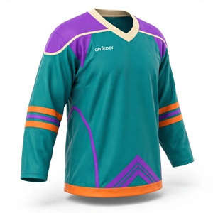 เสื้อฮอกกี้น้ำแข็งผู้ชาย สีตามสั่ง โลโก้ด้านหน้า โพลีเอสเตอร์ แขนยาว ผ้าตาข่าย คอวี ระบายอากาศ ซับเหงื่อ แขนยาวเต็มตัว สำหรับเล่นกีฬา - Product Image 3