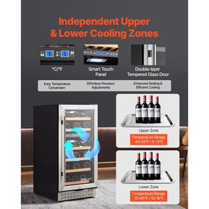Frigorifero per Vini a Doppia Zona da 28 Bottiglie, Mini Frigo con Porta in Vetro Regolabile e Temperatura Digitale per Vini e Bevande - Product Image 3