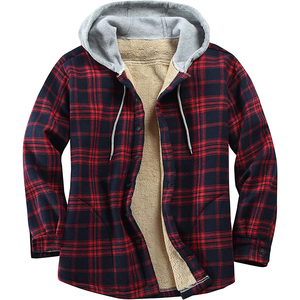 Wholesale Custom High Quality Eco-Friendly Windproof <b>Mens</b> Vintage Plaid Hooded <b>Flannel</b> Shirt <b>Jacket</b> Heavy Cotton Winter Front - Product Image 6
