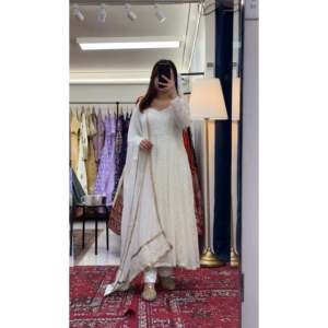 Designer Chiffon Anarkali Suit Set for Parties with Thread Embroidered <b>Work</b> - Product Image 1