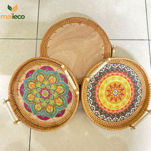 Elegante bandeja de servicio de ratán de un solo nivel, asas de perlas Madre, diseño multiusos para cocina, sala de estar, uso de Vietnam - Product Image 5