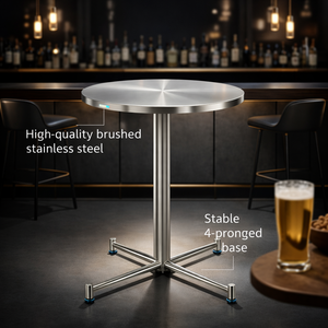 Mesa Redonda Comercial <span class=keywords><strong>con</strong></span> Tablero Negro y <span class=keywords><strong>Base</strong></span> <span class=keywords><strong>de</strong></span> Acero Inoxidable para Restaurante, Bistro, Hotel, Eventos y Bodas - Product Image 3