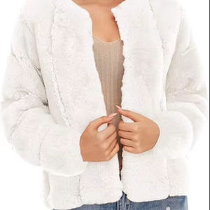 Manteau long en fausse fourrure de renard pour femme, style court, à revers, motif léopard blanc, manches longues - Product Image 1