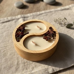 Cuenco Decorativo de Madera Tallado a Mano con Diseño Yin Yang, Recipiente para Velas, Ideal para Bodas Rústicas, Eventos y Decoración del Hogar - Product Image 5