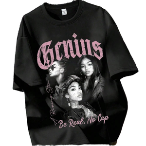 T-shirt oversize pour femme de haute qualité, noir, en coton, col rond, imprimé, coupe ample, streetwear, tee-shirt graphique tendance - Product Image 1