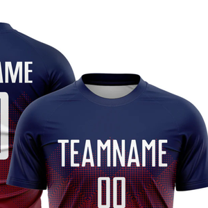 Camiseta de Fútbol Sublimada Personalizada, Cuello Redondo, Manga Corta, Degradado Azul y Rojo, 100% Poliéster, Absorbe la Humedad, Unisex, Adulto - Product Image 3