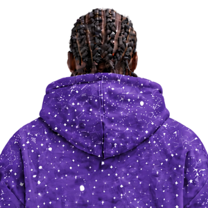 Sweat à capuche pour homme en molleton épais, imprimé galaxie violette, coupe oversize, style streetwear décontracté, avec poche kangourou et cordon de serrage - Product Image 4