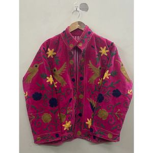 Veste en coton pour femme, style bohème, à col mandarin, manches longues, motif cœur, en velours tricoté brodé à la main, automne/hiver - Product Image 6