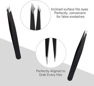 Ensemble de 5 pinces à sourcils en acier inoxydable avec étui en cuir. - Product Image 5