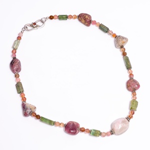Collier artisanal Gigli Rigli Gems en argent sterling 925 avec perles uniques en tourmaline naturelle multicolore, chaîne à maillons ethnique pour femmes - Product Image 3