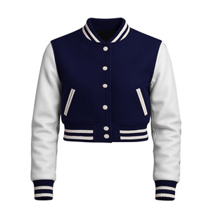 CHALASA SPORTS Custom Women's Cropped Wool Varsity <b>Jacket</b> Chenille Embroidery Letterman Quilted Cotton College Covered Button - Product Image 1