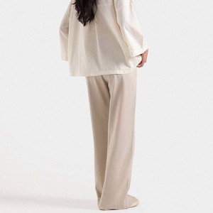 Pantalon large beige pour femme, taille haute, cordon élastique, décontracté et ample - Product Image 6