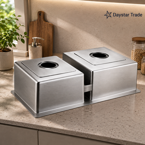 Évier de cuisine Daystar Trade fait main en acier inoxydable à cuve unique, à encastrer, surface brossée, design rectangulaire, robinet moderne - Product Image 2