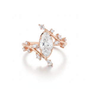 Nature Inspired Luxury Marquise Round Lab Grown Diamond Ring 14K 18K Solid Gold Floral Cluster Engagement Ring Fine Women Ring - Product Image 1