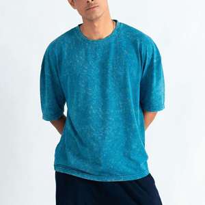 <b>Mens</b> Acid Wash Teal Blue Crew Neck Oversized T-<b>Shirt</b> Short Sleeve Loose Fit Basic Top Custom Logo OEM ODM Wholesale Apparel - Product Image 1
