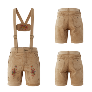 Pantalones Cortos Bávaros de Gamuza Genuina Beige Vintage para Hombre, Pantalones Cortos de Cuero Bordados Tradicionales para Oktoberfest, Venta al Por Mayor OEM - Product Image 2