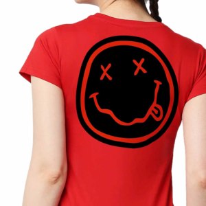 Women's Red Punk Style T-<b>Shirt</b> With UK Flag Guitar Print <b>Flame</b> Design Slim Fit Crew Neck Short Sleeve 100% Polyester Jersey - Product Image 4