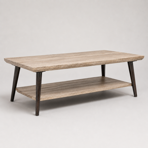 Mesa de centro rectangular moderna con estante de almacenamiento inferior, acabado en madera clara y patas cónicas oscuras para una decoración elegante de la sala de estar - Product Image 2
