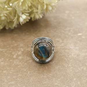 Brass 925 Sterling <b>Silver</b> Natural Labradorite <b>Ring</b> Handcrafted Vintage Bohemian Blue Flash Gemstone <b>Statement</b> <b>Ring</b> for Women - Product Image 1