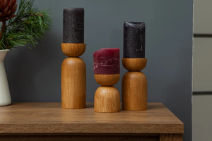 Wooden <b>Candle</b> Holder Set: Scandinavian Rustic Wood <b>Candle</b> Stand By B H Brothers - Product Image 2