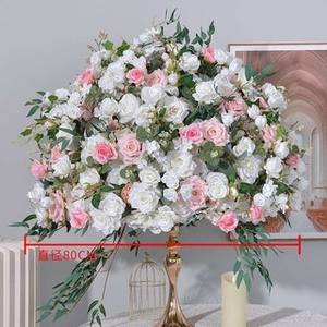 ดอกไม้ประดิษฐ์ทรงกลมสีชมพูและเขียวอมเขียว ขนาดเส้นผ่านศูนย์กลาง 80 ซม. สำหรับตกแต่งโต๊ะงานแต่งงานสุดหรู - Product Image 4