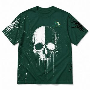Custom <b>Grunge</b> Split Skull Print T-Shirt Men Streetwear Graphic Tee Aggressive Oversized <b>Top</b> - Product Image 2