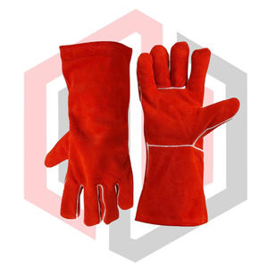 Guantes de Seguridad Reforzados de Cuero Rojo, Guantes de Soldador Resistentes al Calor, Ignífugos, Antivibración, 14 Pulgadas, Guantes TIG MIG - Product Image 4