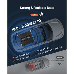 Amplificatore Audio per Auto Monocanale Classe D 1200W RMS MAX Stabile 1/2/4 Ohm con Controllo Remoto del Livello Subwoofer - Product Image 2