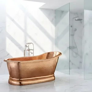 Bañera de Cobre Hecha a Mano, Bañera Doble Independiente con Acabado de Cobre Antiguo Martillado y Grifo - Product Image 6