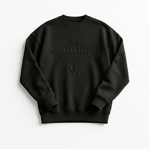 Sudadera Personalizada para Hombre, Negra, Oversize, Cuello Redondo, Felpa de Algodón Grueso, Logotipo en Relieve Tonal Delantero y Trasero, Estilo Urbano - Product Image 1