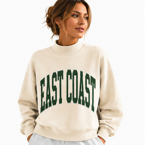 Sudadera oversize con cuello redondo y estampado de letras East Coast para mujer, con cuello simulado alto y estampado gráfico. - Product Image 4