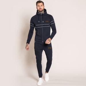 Sudadera con Capucha para Hombre, Color Azul Marino, Cierre Completo, con Rayas Laterales, Bolsillos, Cintura Elástica, Transpirable, Corte Regular, Ropa Casual de Otoño - Product Image 2