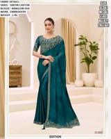 Blus Saree Bordir Kerajaan - Tradisional untuk Pernikahan, Pesta Diwali, Wanita, Anti Kusut, Menyerap Keringat, Semua Musim, Siap Pakai